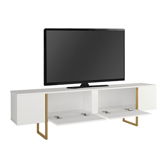 Έπιπλο τηλεόρασης Orontes χρώμα λευκό - χρυσό 180x29,6x50εκ.