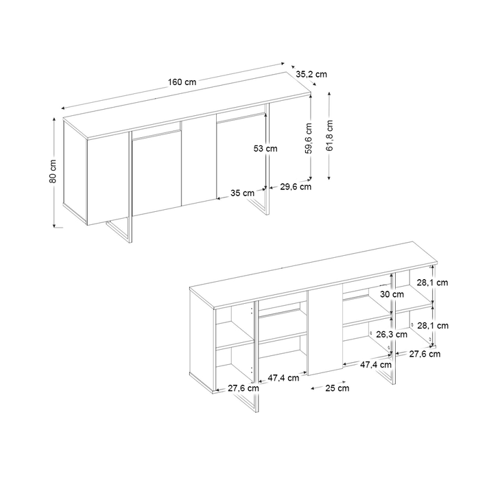 Μπουφές Orontes χρώμα καρυδί 160x35,2x80εκ.