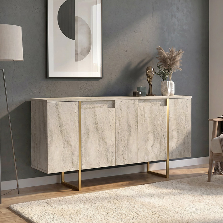 Μπουφές Orontes χρώμα travertine - χρυσό 160x35,2x80εκ.