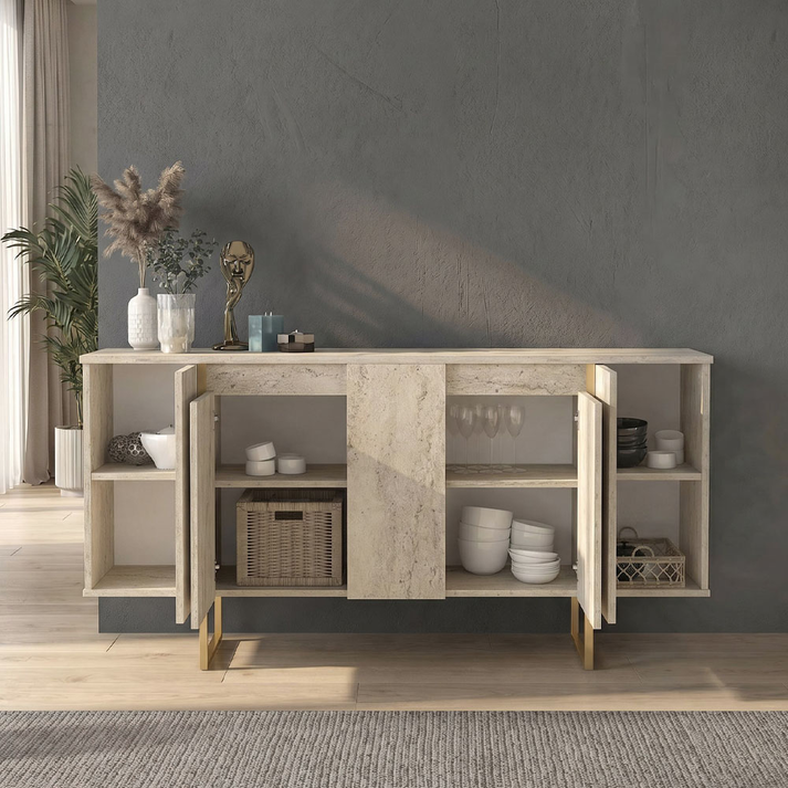 Μπουφές Orontes χρώμα travertine - χρυσό 160x35,2x80εκ.
