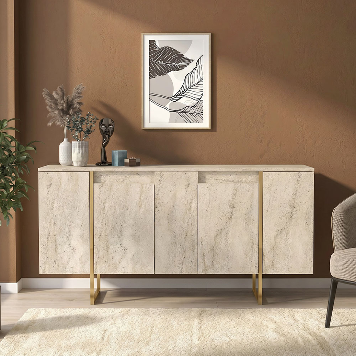 Μπουφές Orontes χρώμα travertine - χρυσό 160x35,2x80εκ.
