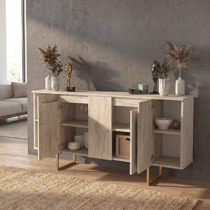Μπουφές Orontes χρώμα travertine - χρυσό 160x35,2x80εκ.