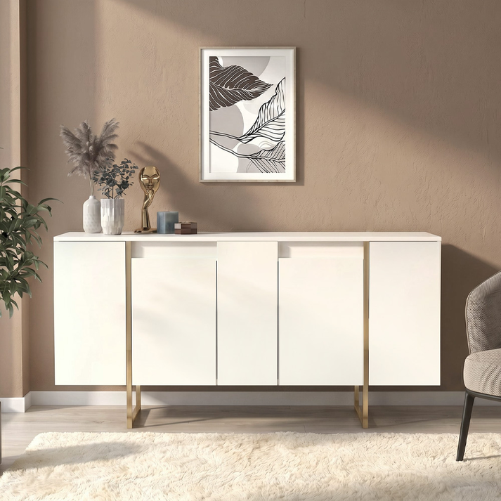 Μπουφές Orontes Mχρώμα λευκό - χρυσό 160x35,2x80εκ.