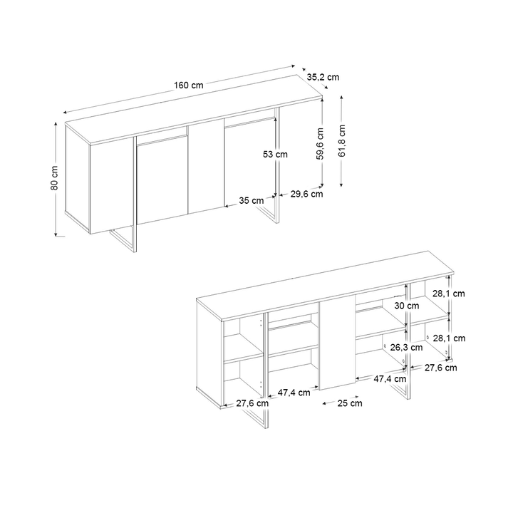 Μπουφές Orontes Mχρώμα λευκό - χρυσό 160x35,2x80εκ.
