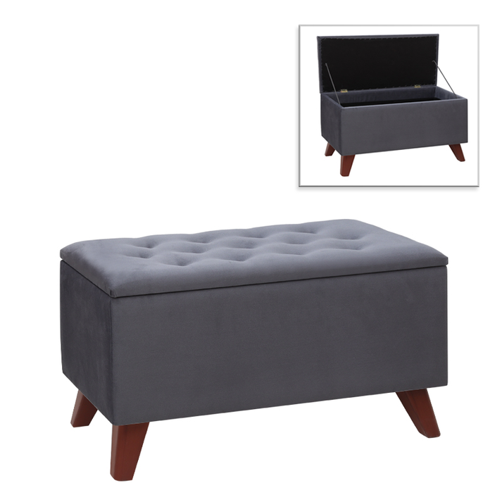 Σκαμπώ - Ταμπουρέ Lotus βελούδινο χρώμα ανθρακί 90x40x50εκ.