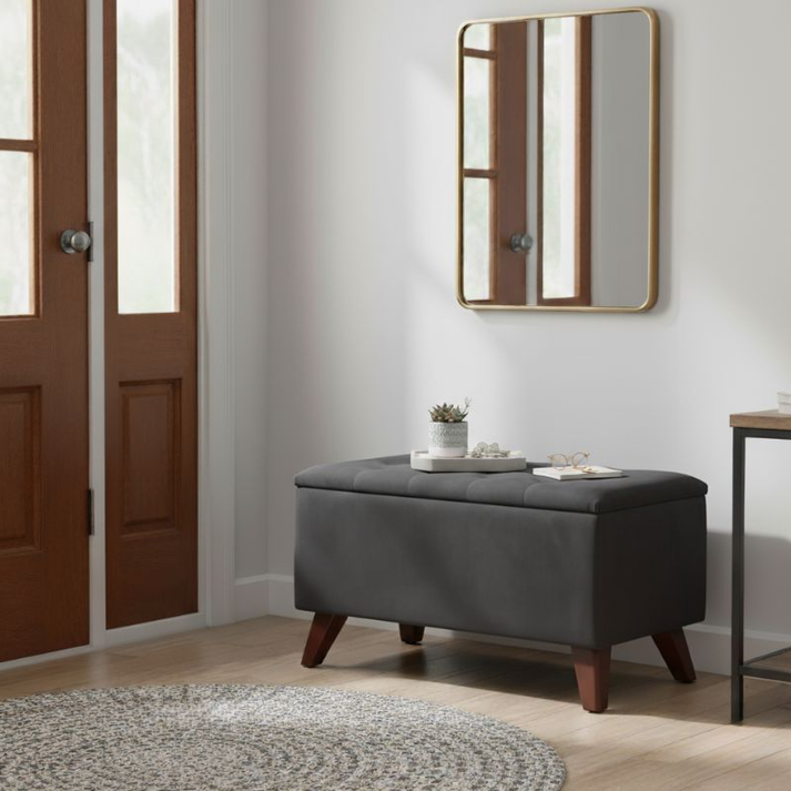 Σκαμπώ - Ταμπουρέ Lotus βελούδινο χρώμα ανθρακί 90x40x50εκ.