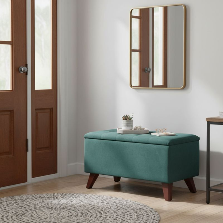 Σκαμπώ - Ταμπουρέ Lotus βελούδινο χρώμα κυπαρισσί 90x40x50εκ.