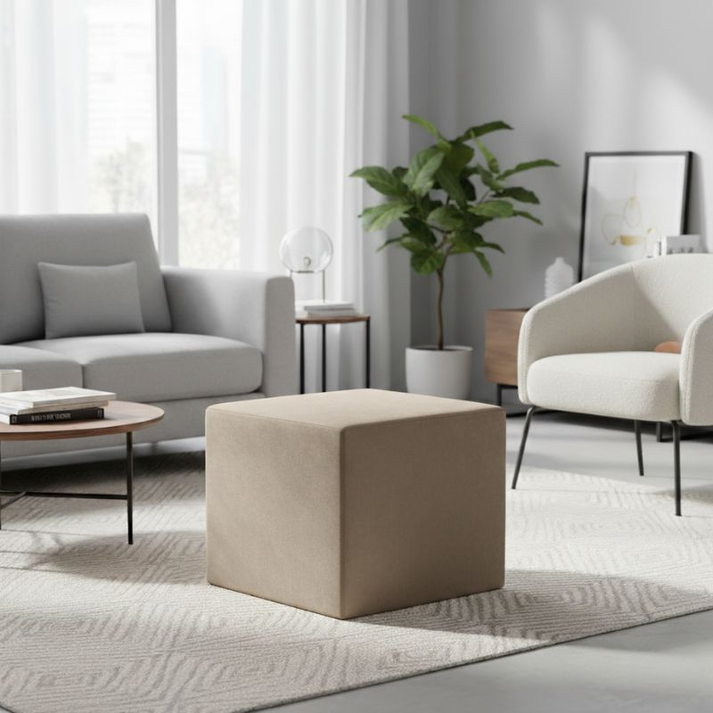 Σκαμπώ April βελούδινο χρώμα μπεζ 40x40x40εκ.