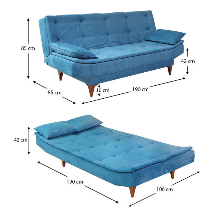 Καναπές - κρεβάτι Lucas τριθέσιος υφασμάτινος χρώμα σκούρο μπλε 190x85x85εκ.