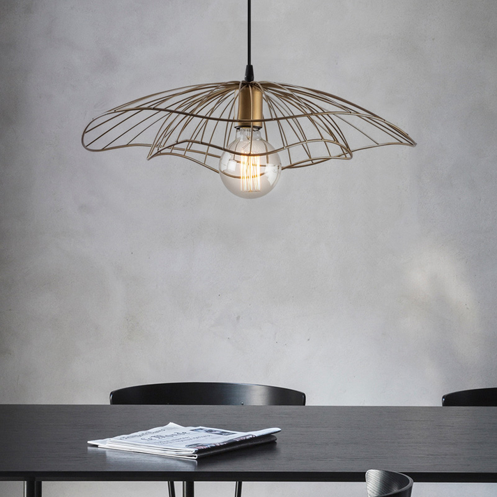 Φωτιστικό οροφής Yildo E27 μεταλλικό μονόφωτο χρώμα χρυσό vintage Φ50x111εκ.