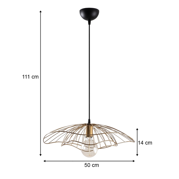 Φωτιστικό οροφής Yildo E27 μεταλλικό μονόφωτο χρώμα χρυσό vintage Φ50x111εκ.