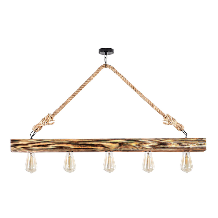 Φωτιστικό οροφής Erebos E27 ξύλο - σχοινί πεντάφωτο χρώμα φυσικό 100x7x53εκ.