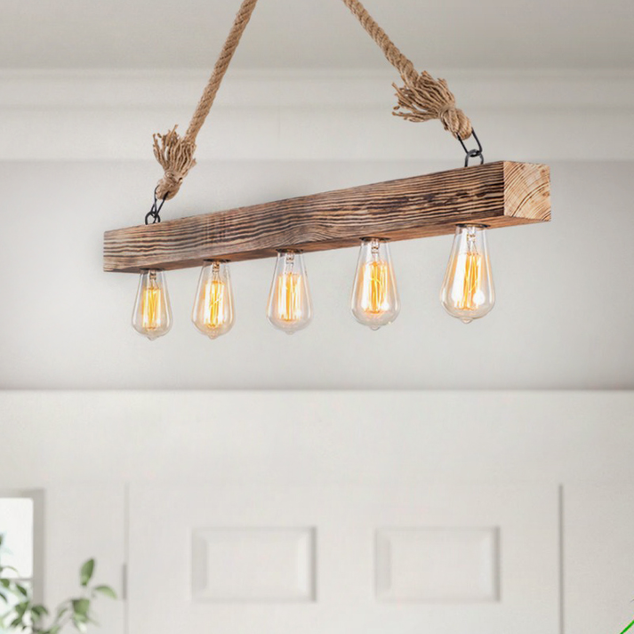 Φωτιστικό οροφής Erebos E27 ξύλο - σχοινί πεντάφωτο χρώμα φυσικό 100x7x53εκ.