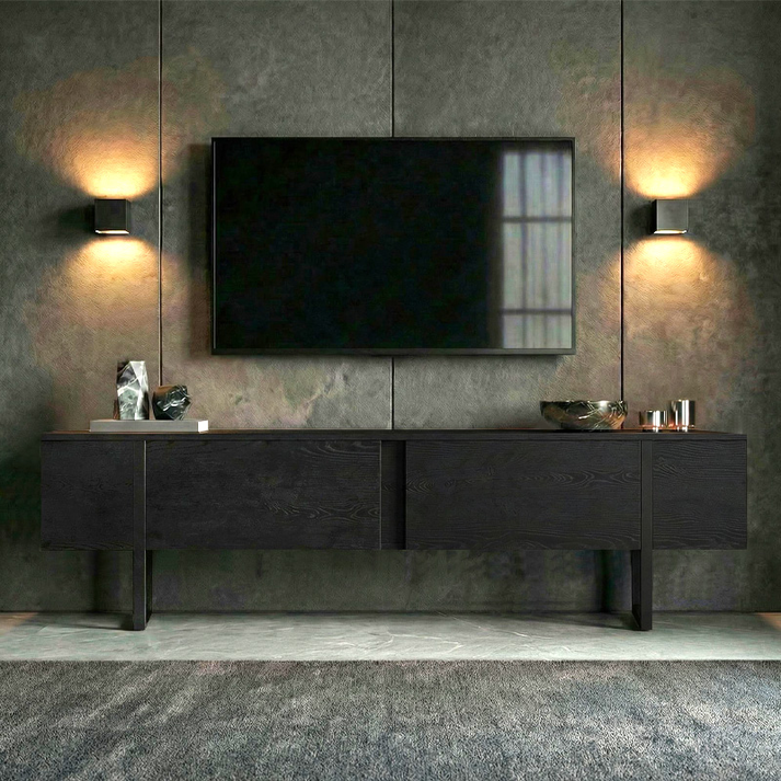 Έπιπλο τηλεόρασης Luxe χρώμα black wood 180x30x50εκ.
