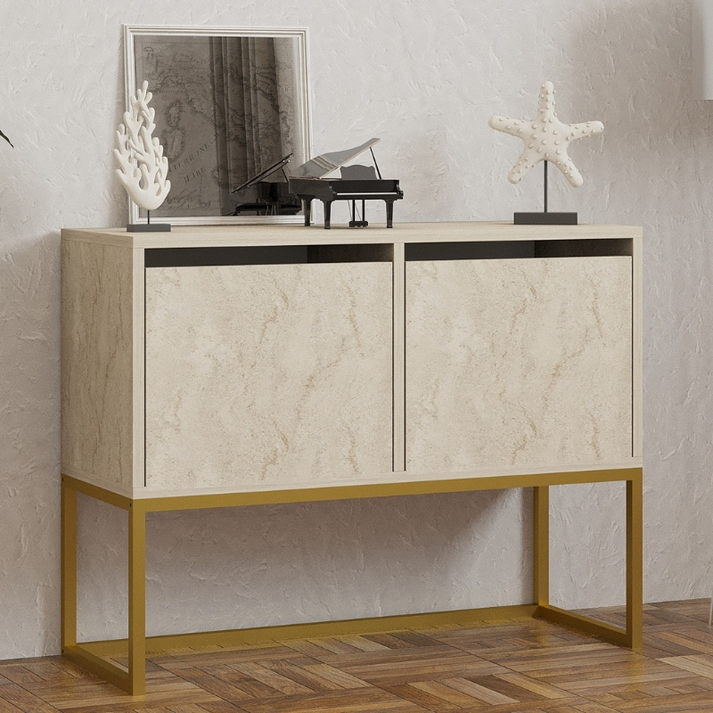 Κονσόλα - Μπουφές Zermat χρώμα μπεζ travertine - χρυσό 90x34x70εκ.