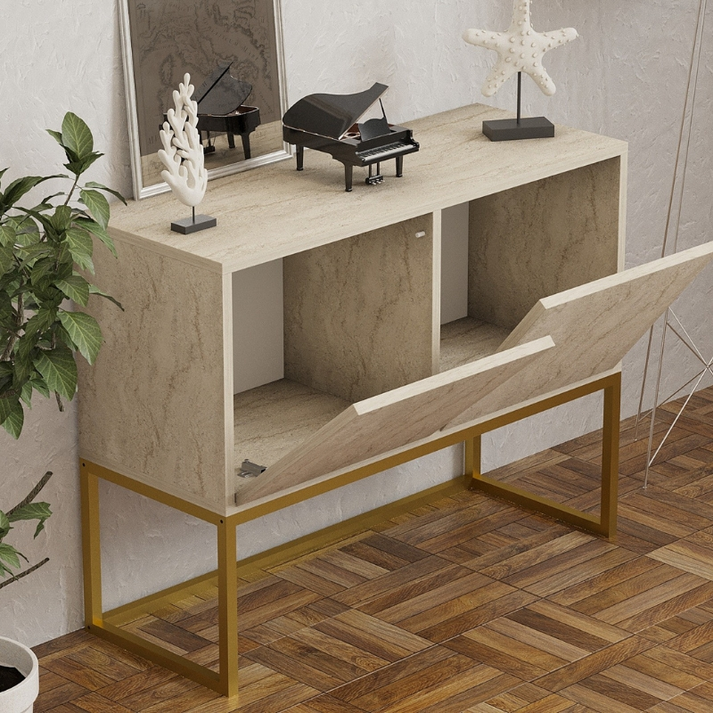 Κονσόλα - Μπουφές Zermat χρώμα μπεζ travertine - χρυσό 90x34x70εκ.