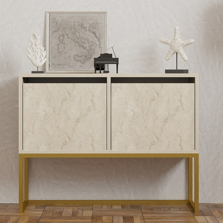 Κονσόλα - Μπουφές Zermat χρώμα μπεζ travertine - χρυσό 90x34x70εκ.