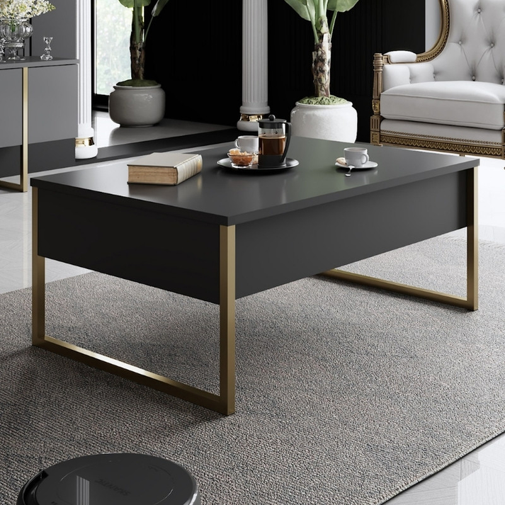 Τραπεζάκι σαλονιού Luxe χρώμα ανθρακί - χρυσό 90x60x40εκ.