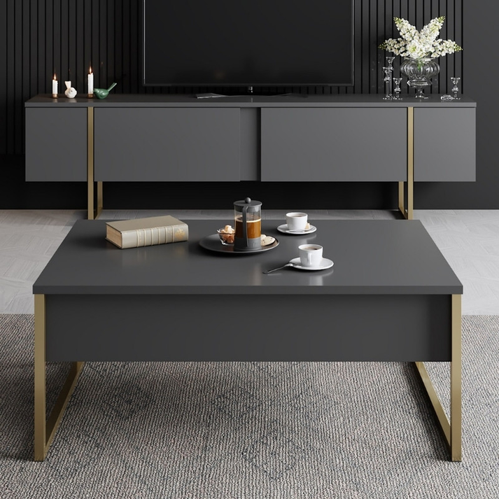 Τραπεζάκι σαλονιού Luxe χρώμα ανθρακί - χρυσό 90x60x40εκ.