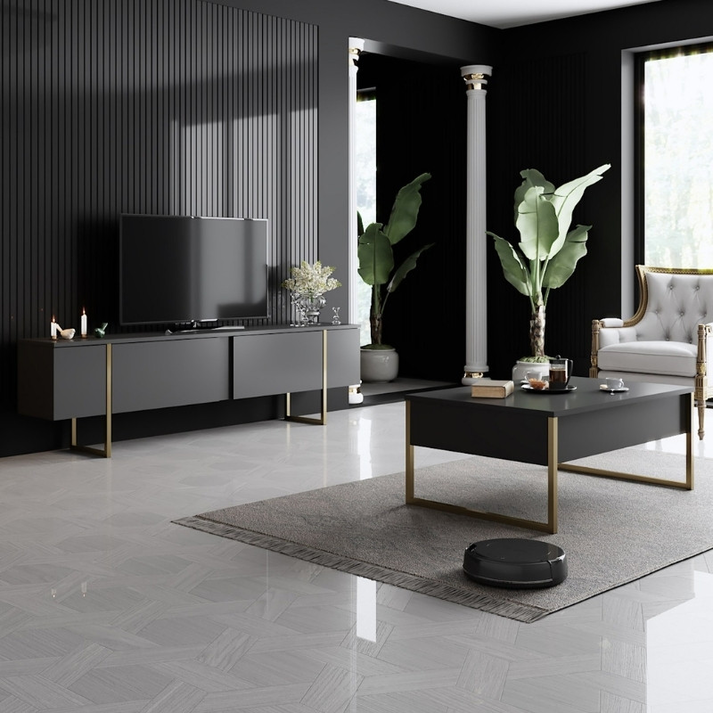 Τραπεζάκι σαλονιού Luxe χρώμα ανθρακί - χρυσό 90x60x40εκ.