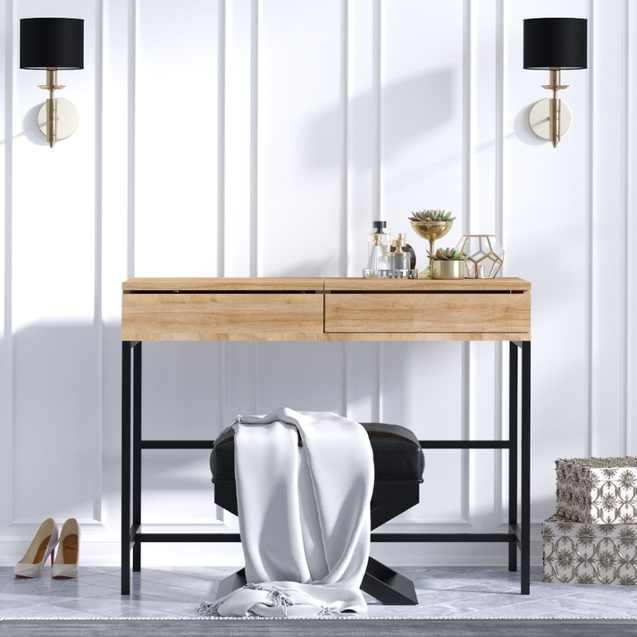 Wooden Makeup Vanity Linda Natural Beech 100x45x74 cm