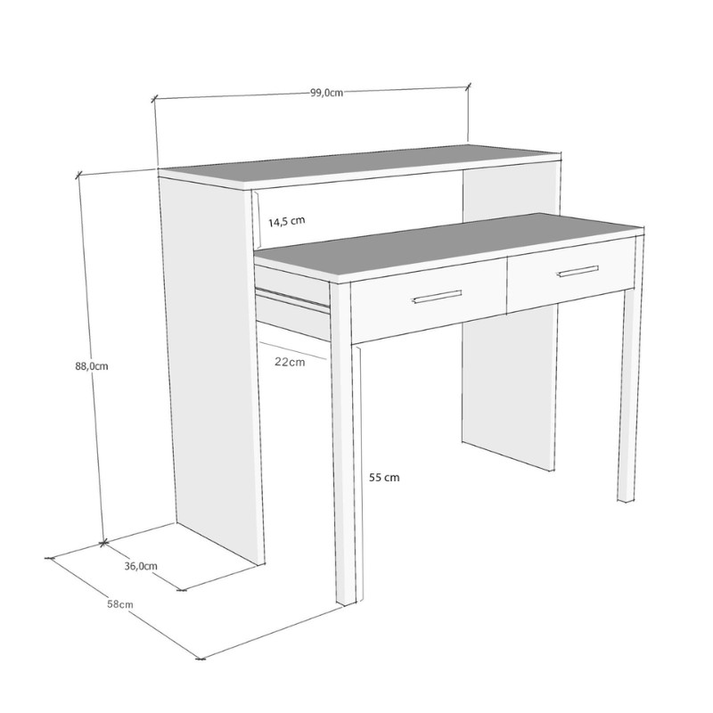 Κονσόλα - Γραφείο εργασίας Nena χρώμα λευκό 99x36/58x88εκ.