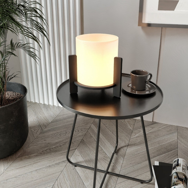 Φωτιστικό επιτραπέζιο Pine E27 Mdf - ύφασμα Pvc χρώμα μαύρο - κρεμ Ø20x20εκ.