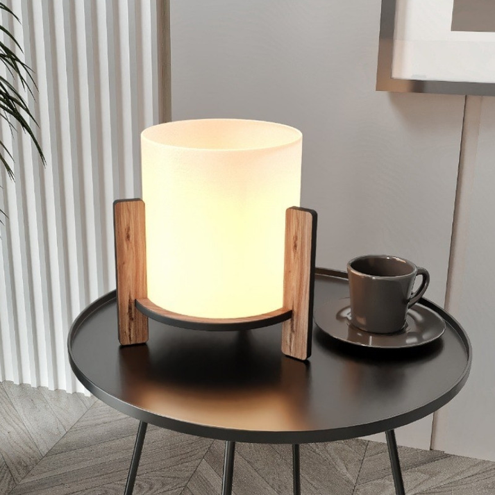 Φωτιστικό επιτραπέζιο Pine E27 Mdf - ύφασμα Pvc χρώμα καρυδί - κρεμ Ø20x20εκ.