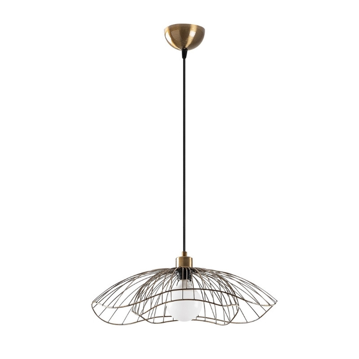 Φωτιστικό οροφής Farac E27 μεταλλικό μονόφωτο χρώμα χρυσό vintage Ø50x31/111εκ.