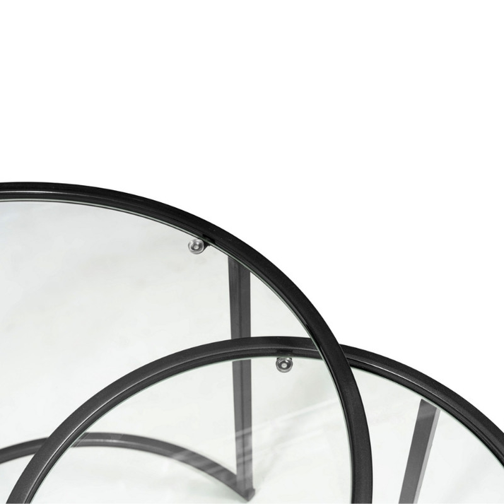 Τραπεζάκι σαλονιού σετ 2 τμχ Vetro μέταλλο - γυαλί χρώμα μαύρο Ø60x43εκ.