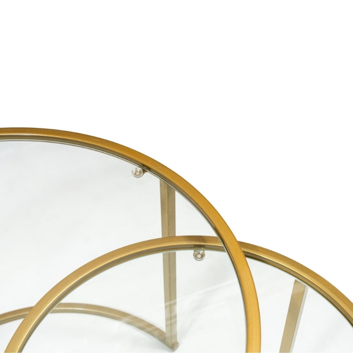 Τραπεζάκι σαλονιού σετ 2 τμχ Vetro μέταλλο - γυαλί χρώμα χρυσό Ø60x43εκ.