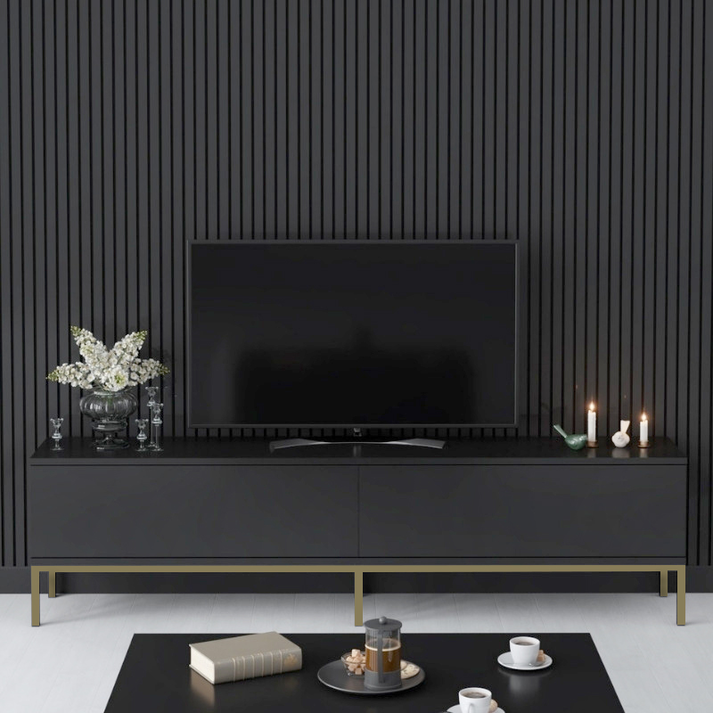 Έπιπλο τηλεόρασης Lord χρώμα μαύρο - χρυσό 180x30x47εκ.
