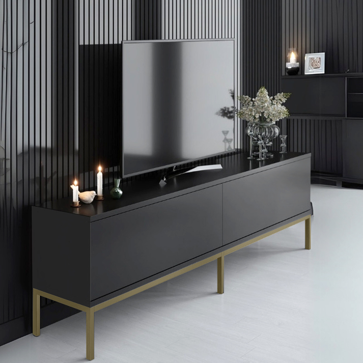 Έπιπλο τηλεόρασης Lord χρώμα μαύρο - χρυσό 180x30x47εκ.