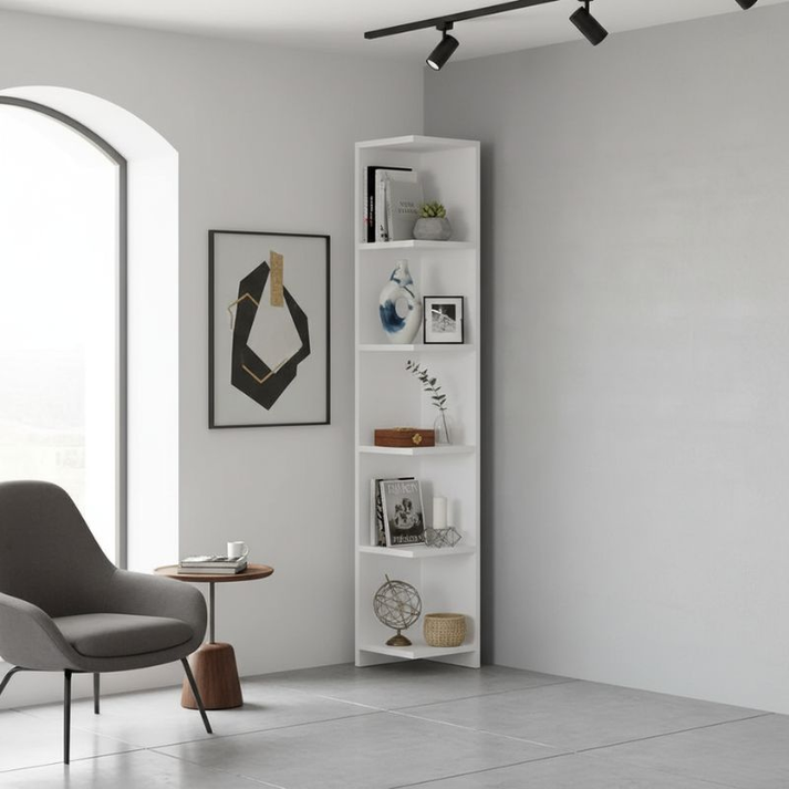 Βιβλιοθήκη γωνιακή Ravella χρώμα λευκό 25x25x160εκ.