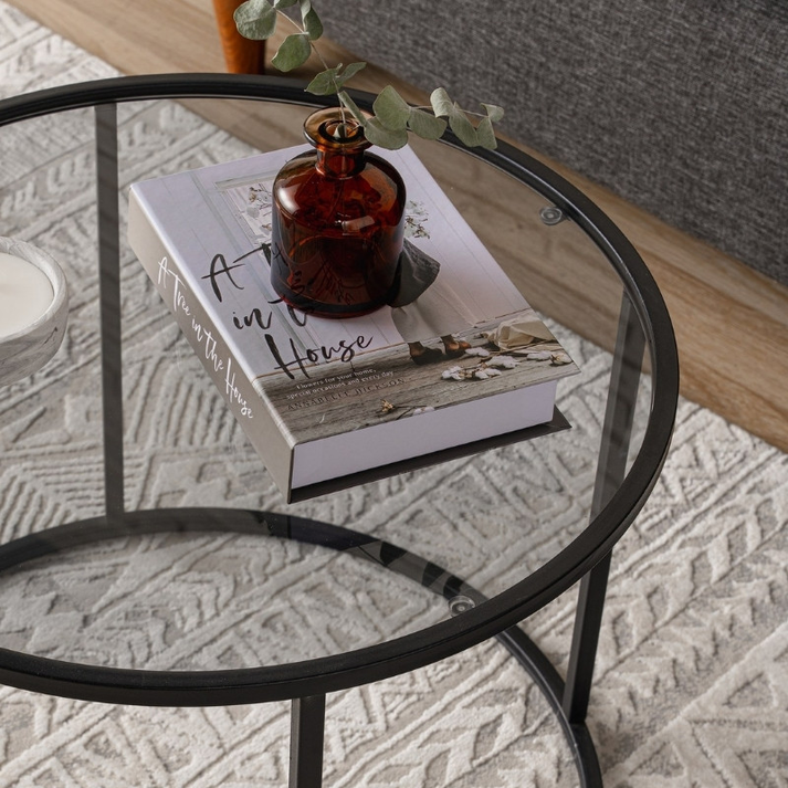 Τραπεζάκι σαλονιού Startis μέταλλο - γυαλί χρώμα μαύρο Ø60x43εκ.