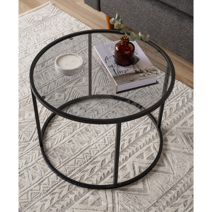 Τραπεζάκι σαλονιού Startis μέταλλο - γυαλί χρώμα μαύρο Ø60x43εκ.