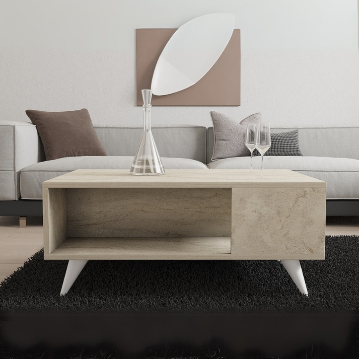 Τραπεζάκι σαλονιού Yuka χρώμα travertine 90x60x39,5εκ.