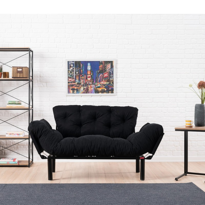 Καναπές - κρεβάτι Nitta διθέσιος υφασμάτινος χρώμα μαύρο 155x70x85εκ.