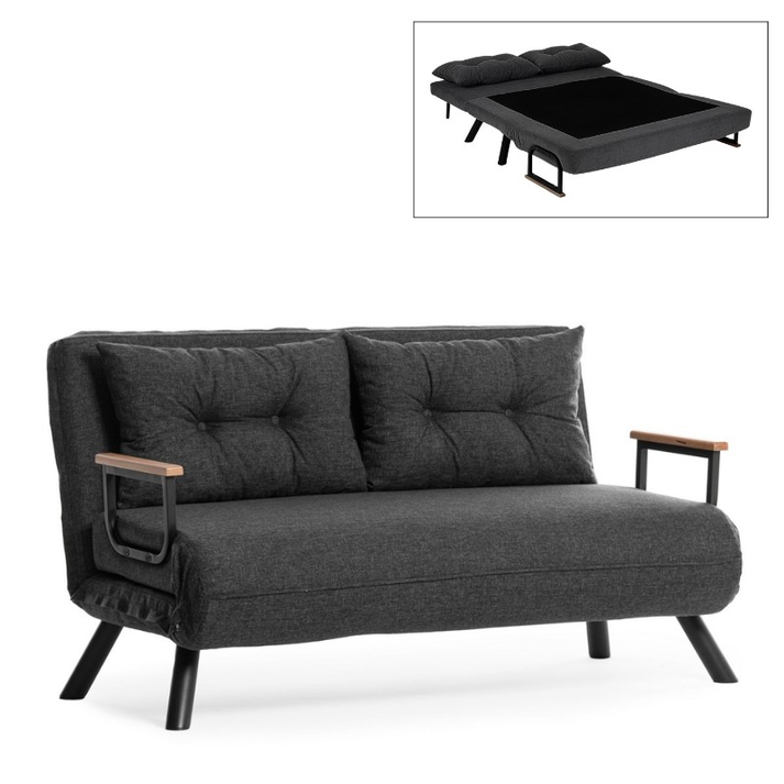 Καναπές - κρεβάτι Sando διθέσιος υφασμάτινος χρώμα ανθρακί 133x78x78εκ.