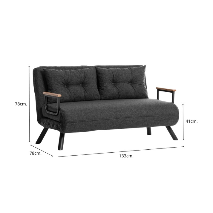 Καναπές - κρεβάτι Sando διθέσιος υφασμάτινος χρώμα ανθρακί 133x78x78εκ.