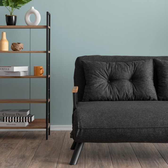 Καναπές - κρεβάτι Sando διθέσιος υφασμάτινος χρώμα ανθρακί 133x78x78εκ.