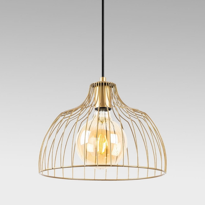 Φωτιστικό οροφής Treiso E27 μεταλλικό μονόφωτο χρώμα χρυσό Ø28x126εκ.