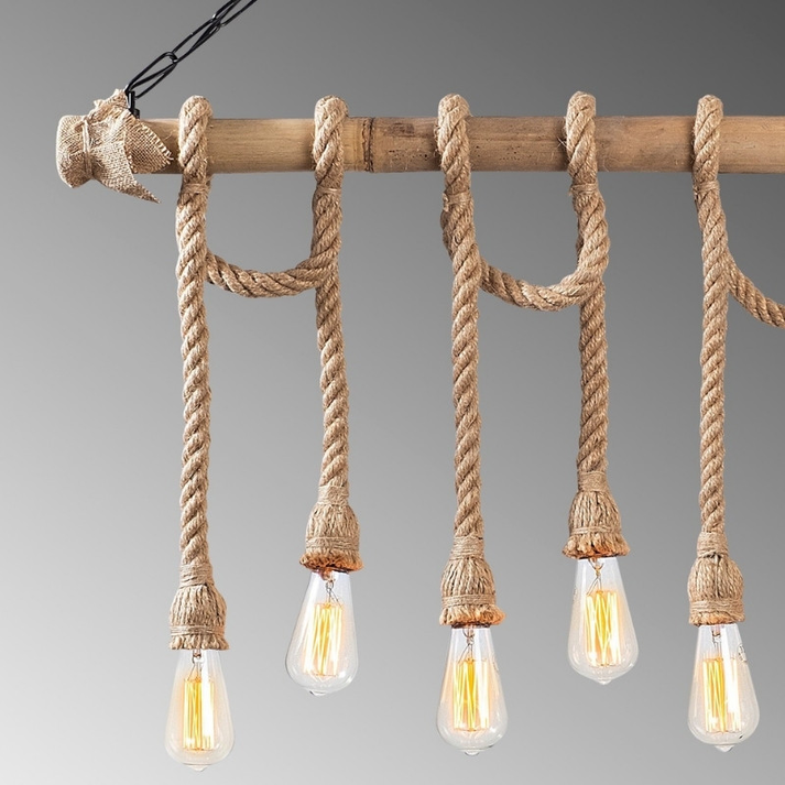 Φωτιστικό οροφής Giza E27 ξύλο - σχοινί εξάφωτο χρώμα φυσικό 80x8x90εκ.