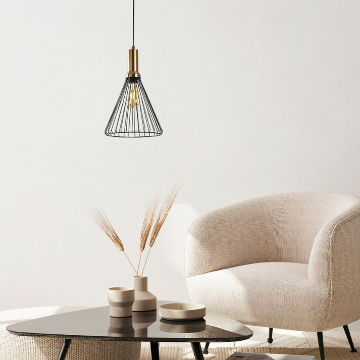 Φωτιστικό οροφής Mentor E27 μεταλλικό μονόφωτο χρώμα μαύρο Ø24x140εκ.