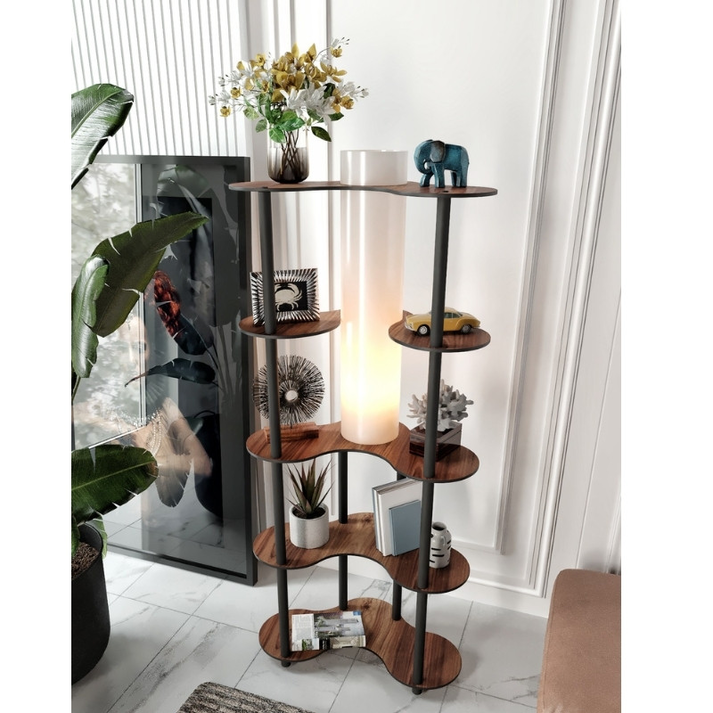 Φωτιστικό δαπέδου Nova II MDF - PVC ύφασμα χρώμα καρυδί - μαύρο 65x35x150εκ.