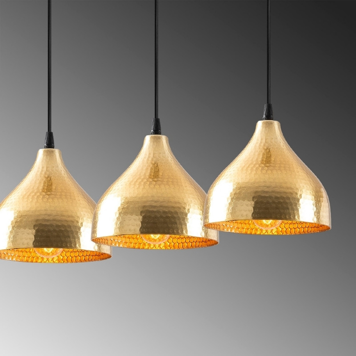 Φωτιστικό οροφής Fida E27 μεταλλικό τρίφωτο χρώμα χρυσό 68x18x114εκ.