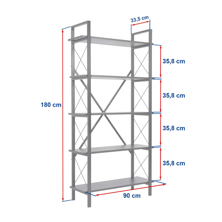 Βιβλιοθήκη Elysian χρώμα travertine - μαύρο 90x33,5x180εκ.