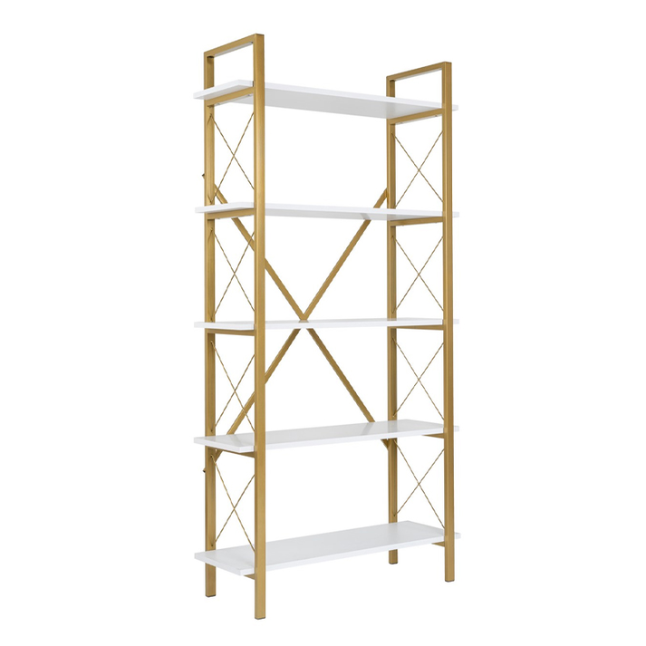 Βιβλιοθήκη Elysian χρώμα λευκό - χρυσό 90x33,5x180εκ.