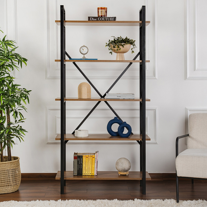 Βιβλιοθήκη Elysian χρώμα καρυδί - μαύρο 90x33,5x180εκ.