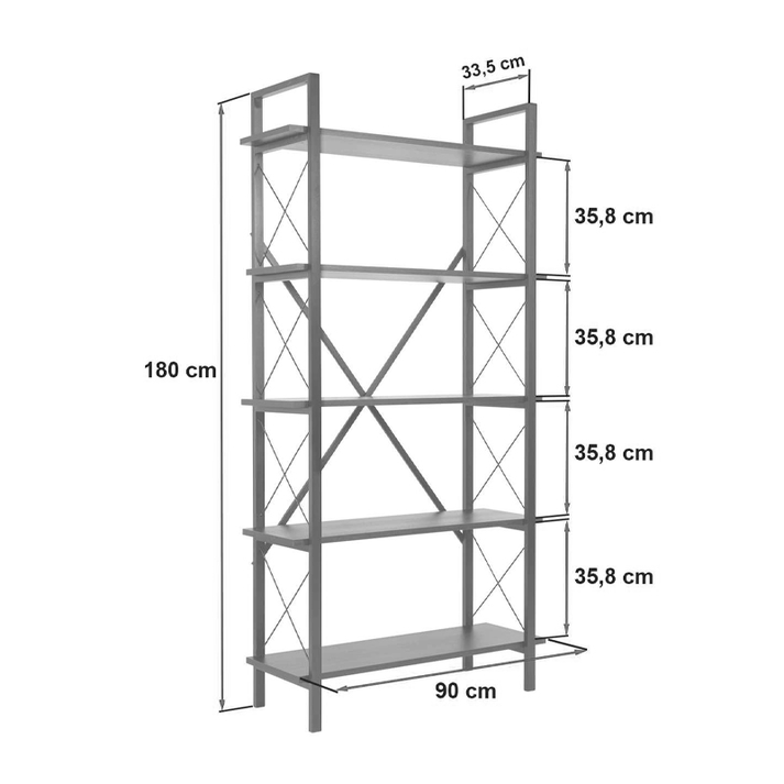 Βιβλιοθήκη Elysian χρώμα καρυδί - μαύρο 90x33,5x180εκ.